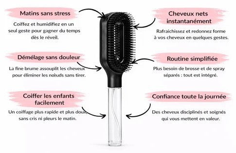 Brosse à cheveux démêlante 3-en-1 avec pulvérisateur